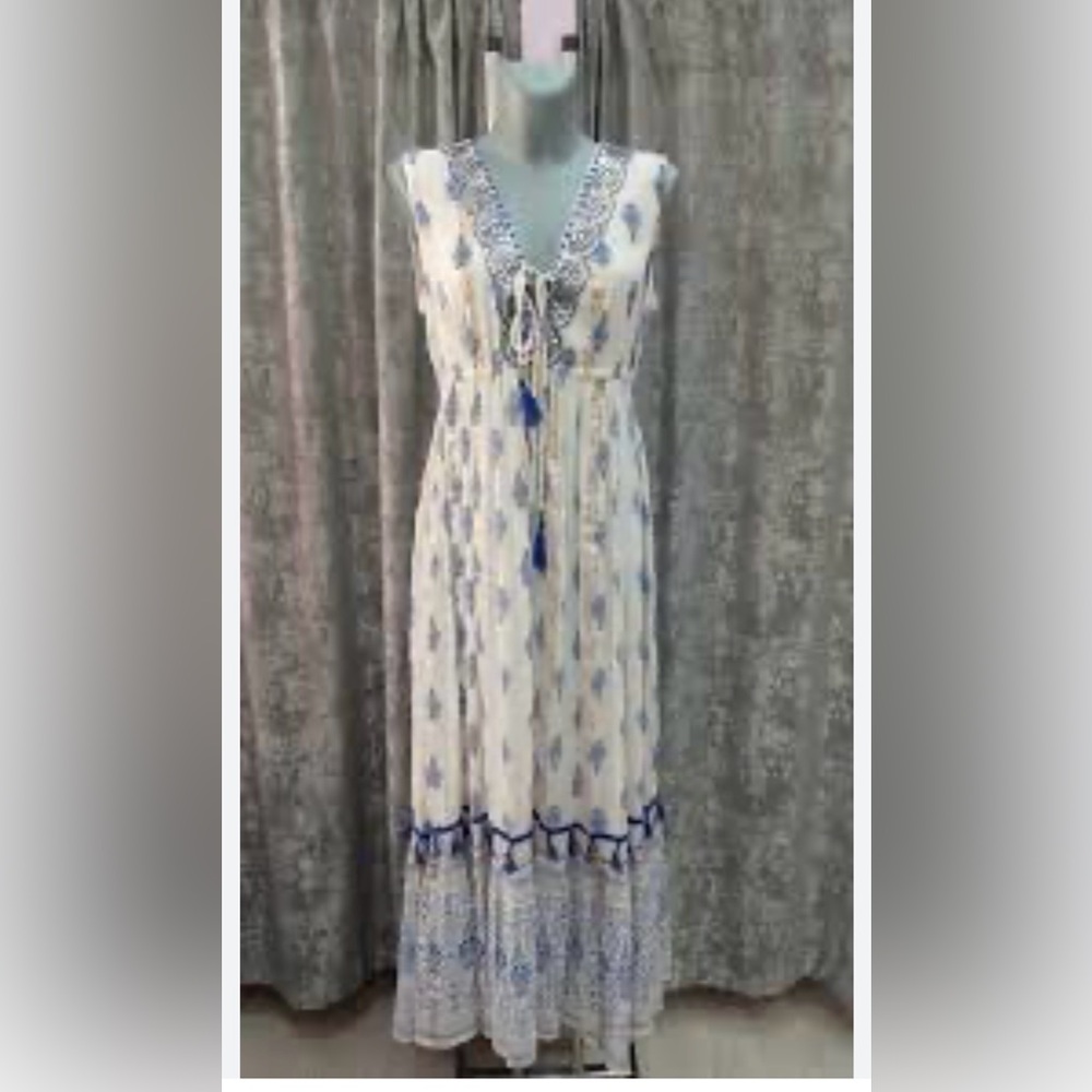 Elegant Blue and White Maxi Dress